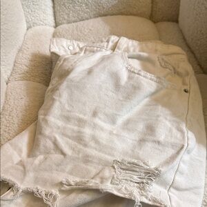 White Distressed Denim Shorts